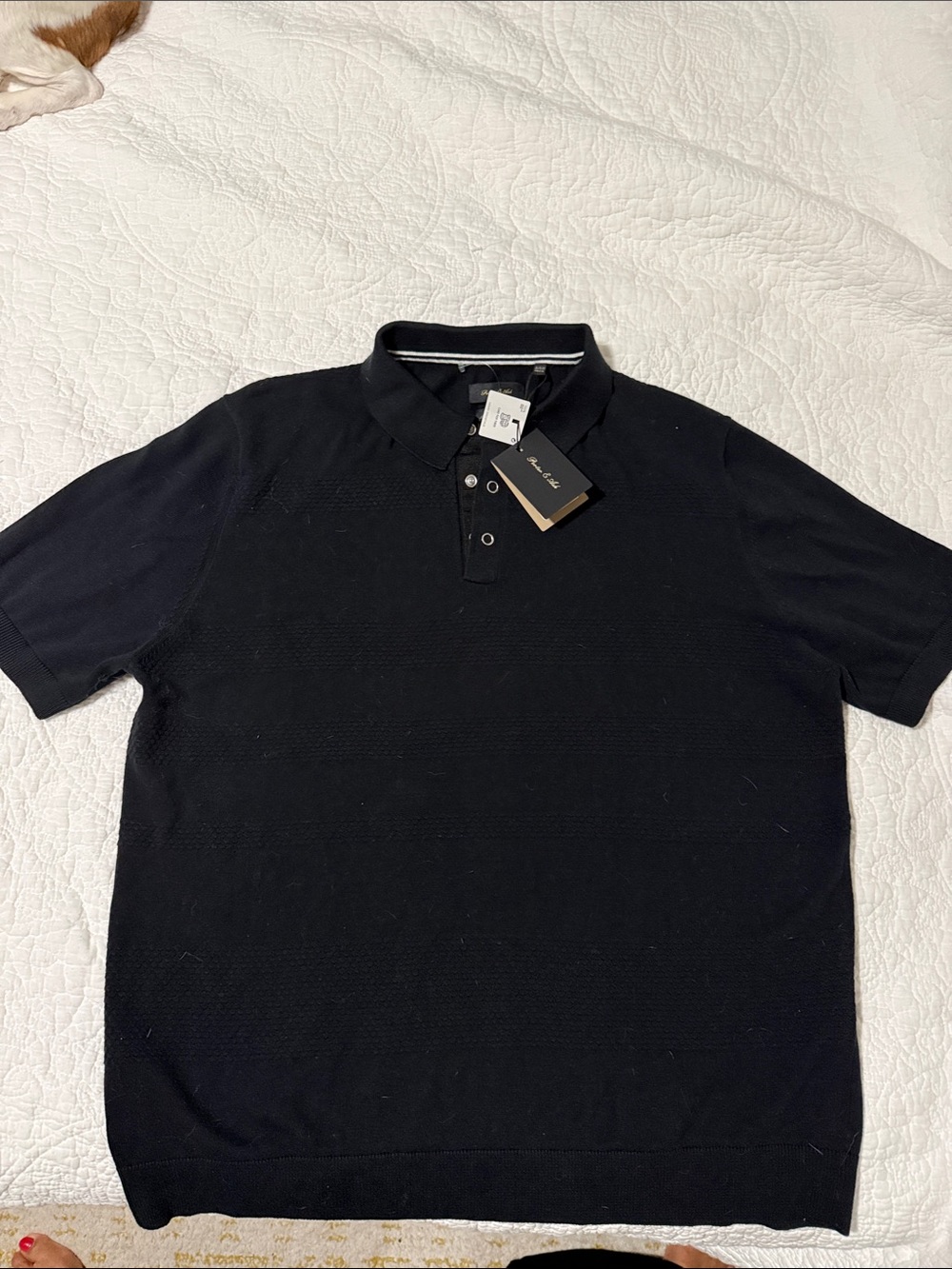 Men's Black Short-Sleeve Polo with Subtle Knit Texture